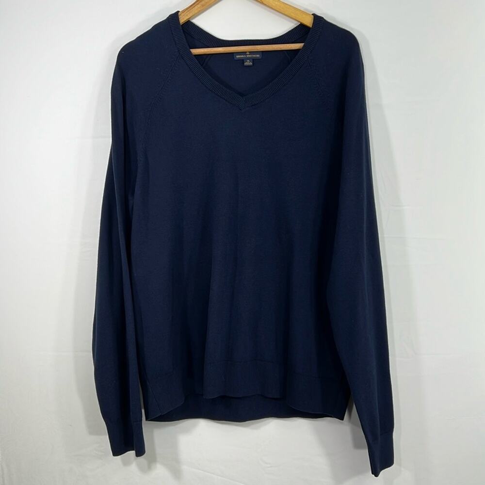 Brooks Brothers XL Pima Cotton Blend Men's‎ V Neck Navy Blue Sweater